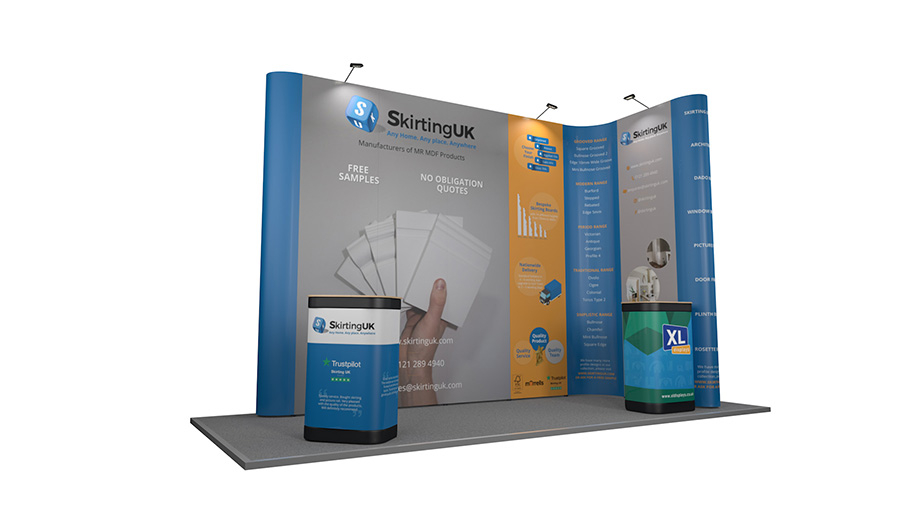 Reconfigurable Linked Pop Up Exhibition Display Stand 5m x 2m - Includes 4x LED Lights 